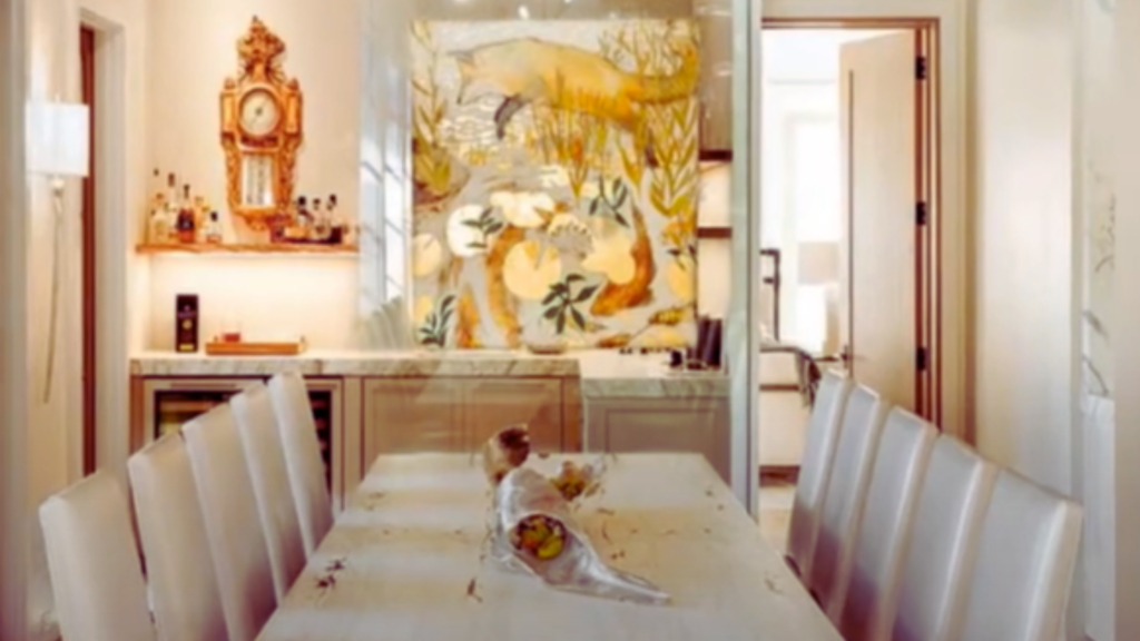 Dining Table  Light Wood Floors and White Walls